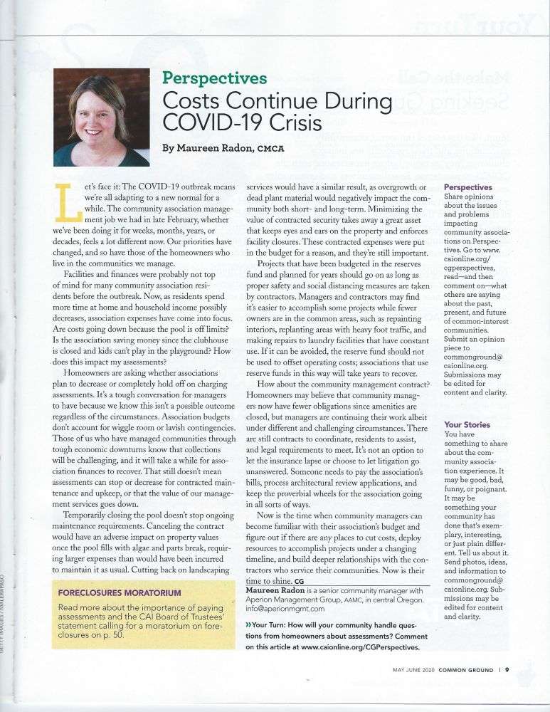 Article discussing the continuity of costs during the COVID-19 crisis.