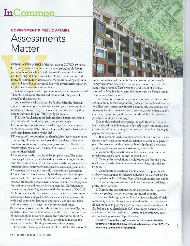 Magazine article discussing the importance of assessments in education with an image of students in a school corridor.