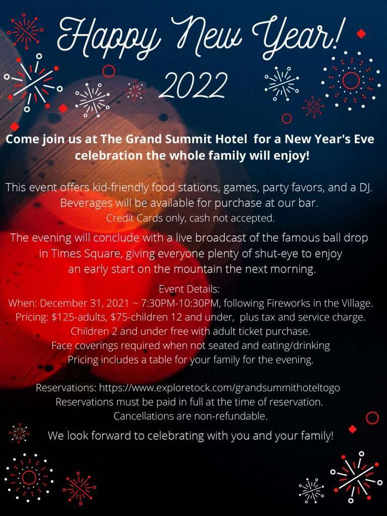 New Year's Eve party invitation with fireworks and celebration details.